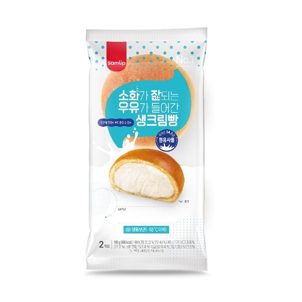 [냉동완제품] 소화가 잘되는 우유가 들어간 생크림빵 2입(190g)